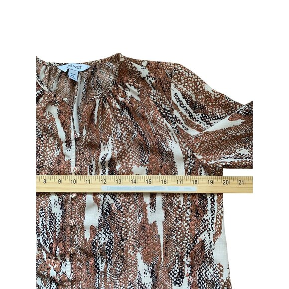 Nine West Womens Petite Snake Print Blouse Brown & Cream Long Sleeve Size PS - Picture 8 of 10